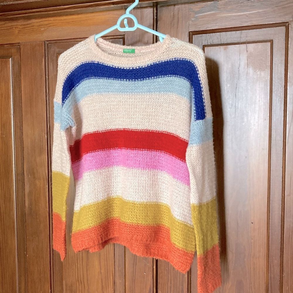 United Colors Of Benetton Multicolor Striped Knit Wool Blend Sweater Size 2XL